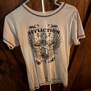 Affliction Off-White Crewneck Tee with Black Graphic